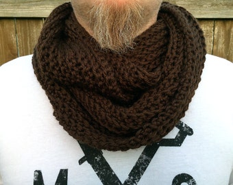 Men's Infinity Scarf, Brown Men's Cowl Scarf, Crochet Mens Scarf, Chunky Scarf for Guys, Gift for Men, Guys Gift, Guys Hipster Scarf