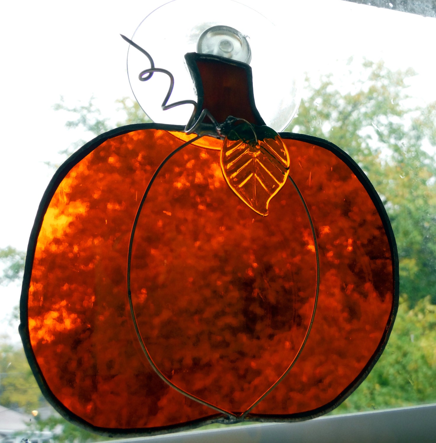 Pumpkin in Stained Glass Suncatcher