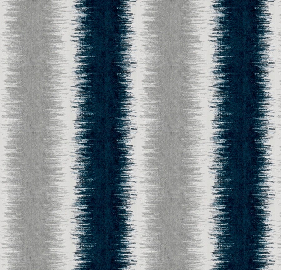 Navy Blue and Grey Chenille Upholstery Fabric by PopDecorFabrics