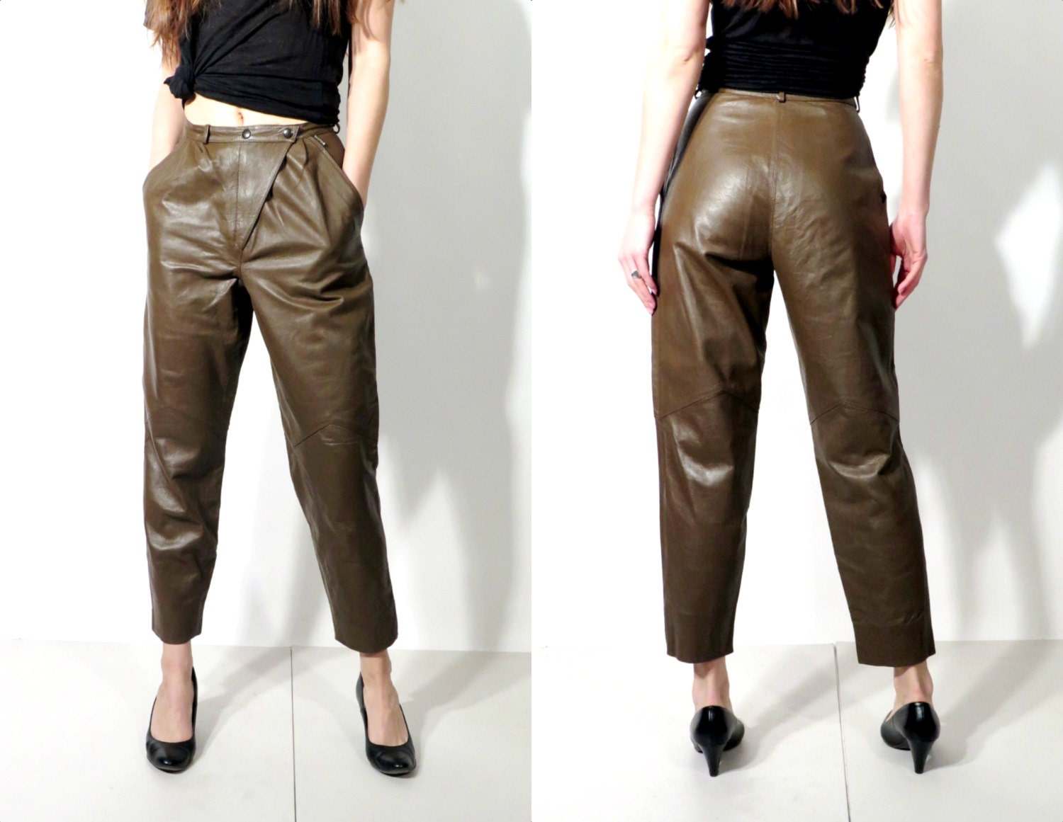 Vintage Brown Leather High Waisted Pants Gastone by JustGiza