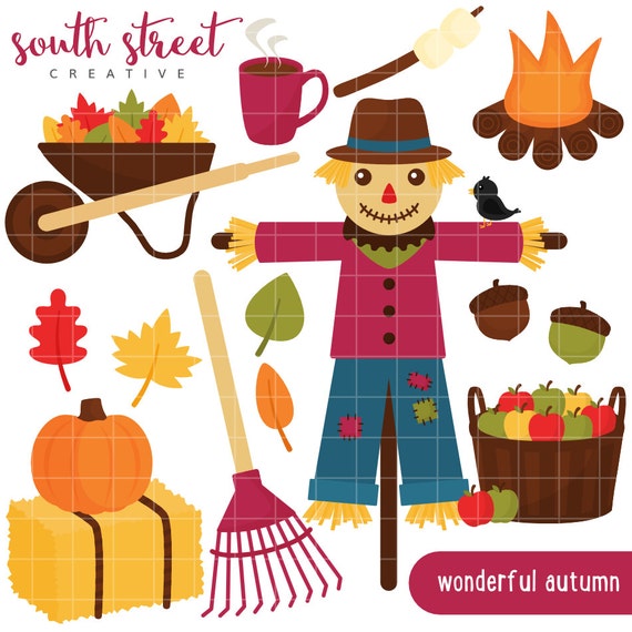 Scarecrow, S'mores, Campfire, Fall, Cute Clipart, Personal & Small Commercial Use, Vector Clip Art, Instant Download, png, jpeg, eps Il_570xn