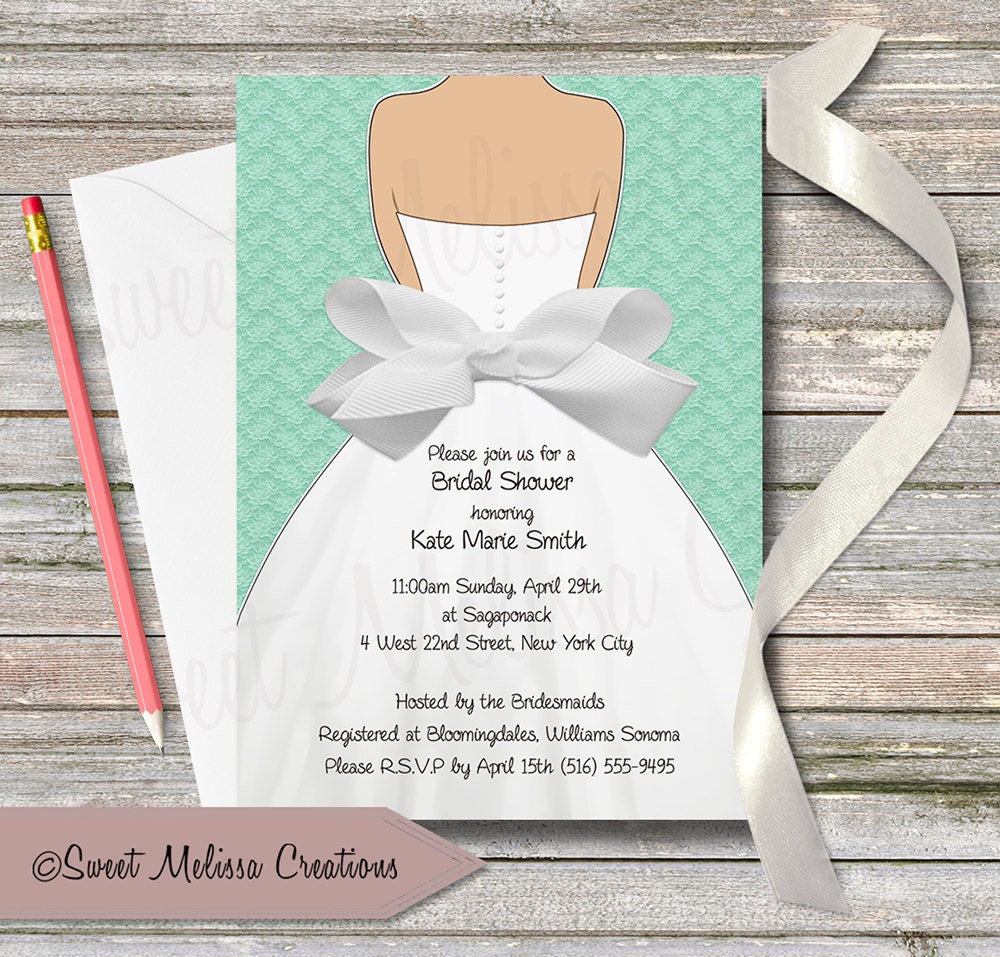 Bridal Shower Invitation Lace & Bow Design Multiple Colors