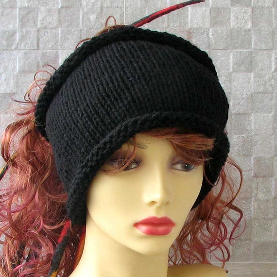 Hand Knit headband Mens headwrap Black dreadlock tube Mens