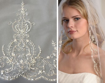 Beaded Cathedral Wedding Veil, Crystal Beaded Cathedral Bridal Veil, Cathedral Veil, Beaded Cathedral Veil, Vintage Cathedral Veil ~VB-5035