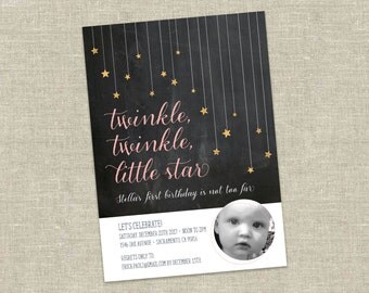 Twinkle, Twinkle, Little Star Birthday Invitation Printable – First Birthday Invite with Photo