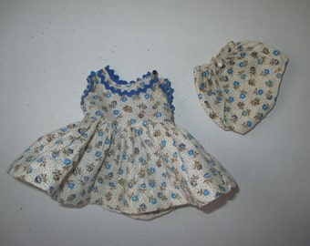 Blue Print Sleeveless Dress w Rick Rack Matching Panties for 10-12 inch Girl Doll