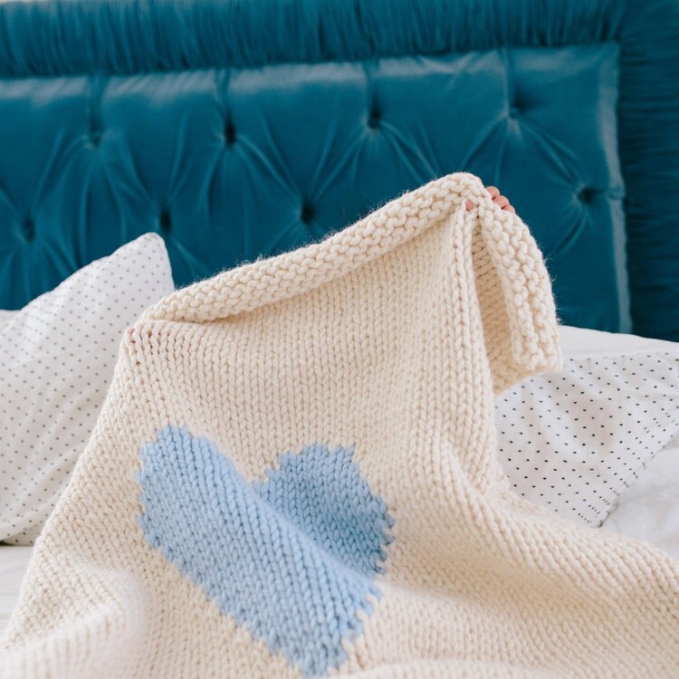 Heart Baby Blanket Crib Size Hand Knit Baby Blanket by YarningMade