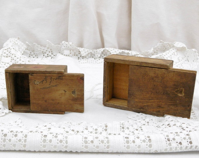 2 Antique French Wooden Boxes with Sliding Lids / French Country Decor / Retro Vintage Home Interior / Trinket, Jewelry Box / Shabby Chateau
