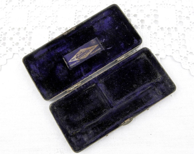 Antique Gillette Razor Set Silver Plated Box Purple Velvet Lined, Floral Pattern, Collectible, French Vintage, Retro Home Interior, Shaving