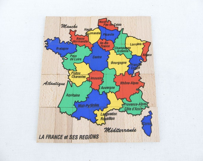 Vintage French Wooden Boxed Set of Dominoes and Puzzle of France / Vintage Decor / French Games / Toys / Retro Home Interior / European Vintage French Wooden Boxed Set of Dominoes and Puzzle of France / Vintage Decor / French Games / Toys / Retro Home Interior / European