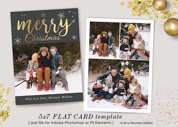 Christmas Card Template , 5x7in Holiday Card Template, Adobe Photoshop ...