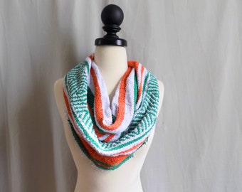 Overstock Sale Green Orange Mexican Blanket Small Cowl Scarf- Cute Bold Hipster Blanket Scarves- Orage and Green Accessories-Cowl Style-Free