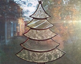 Stained Glass Christmas Tree Suncatcher, Clear Glass, Christmas Tree Ornament, Holiday Decor, Christmas Gift, Stocking Stuffer, Window Decor