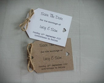 Personalised Wedding Save The Date Evening Vintage/Shabby Chic Rustic Luggage Tags Invitation