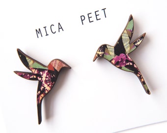 Hummingbird Earrings - Wooden Bird Earrings - Bird Jewellery - Bird Studs - Gifts for Women - Gifts for Mums - Stocking Fillers - Earrings