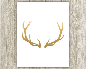 Set of two Gold Glitter Deer Antler  Silhouette Printable Art 