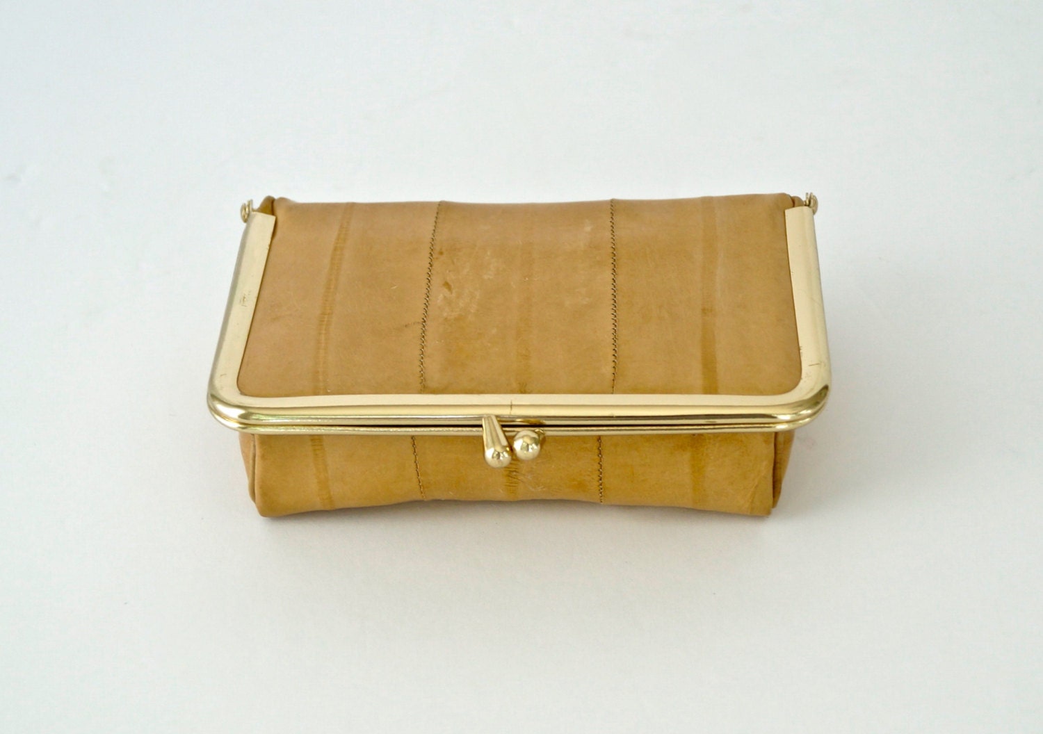 Eel Skin Cosmetic Case Tan Leather Makeup Bag