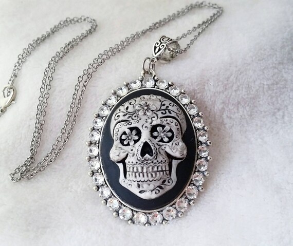 Sugar skull cameo necklace Skull cameo by WanderlustHeartShop