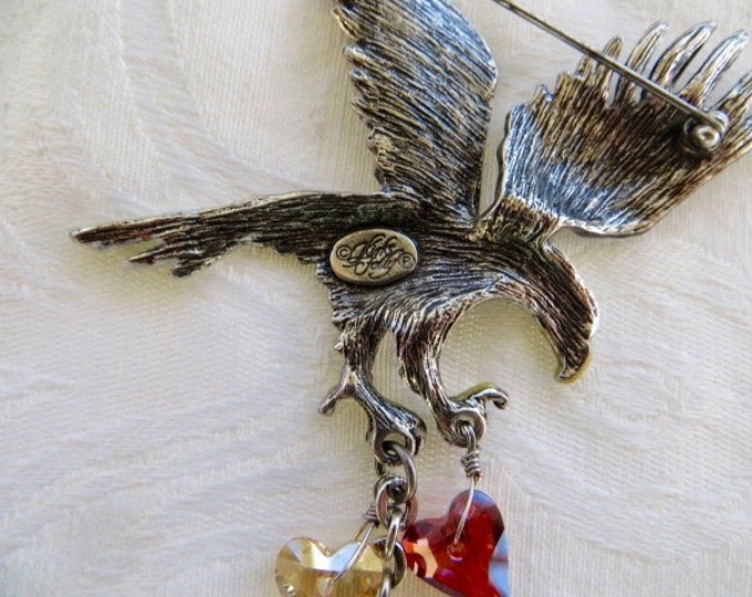 KIRKS FOLLY Eagle Brooch with Dangling Hearts Military Wife Military Mom Armed Forces Marines