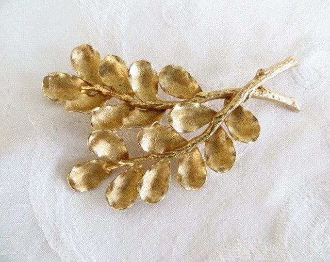 Vintage Leaf Brooch, Botanical Leaf Pin, Branches of Leaves, 3 1/2", Nature Jewelry