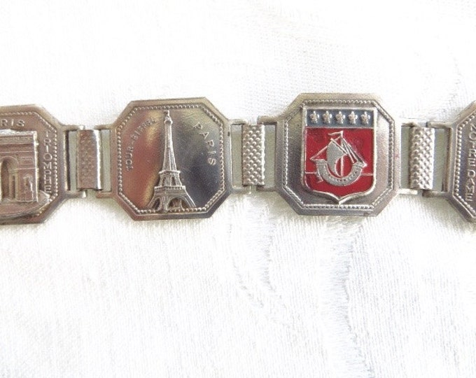 Vintage Paris Bracelet Parisian Landmarks Souvenir Jewelry Paris Crest and Shield