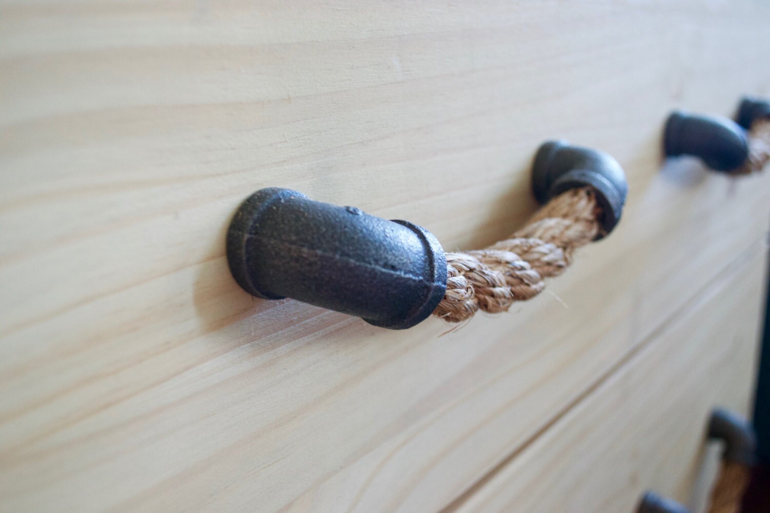 Rope Drawer Handle Cabinet Pull: Black Iron Pipe Elbow End