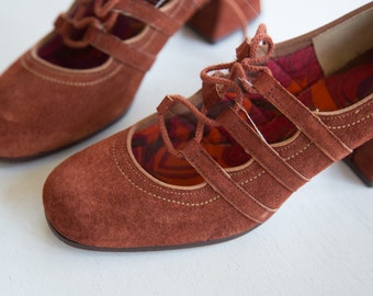 70s Mary Jane Shoes Orange Suede Shoes S 5