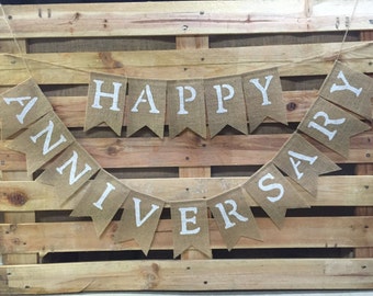 HAPPY ANNIVERSARY Burlap Banner, Anniversary Bunting, Anniversary Decoration, Anniversary Garland