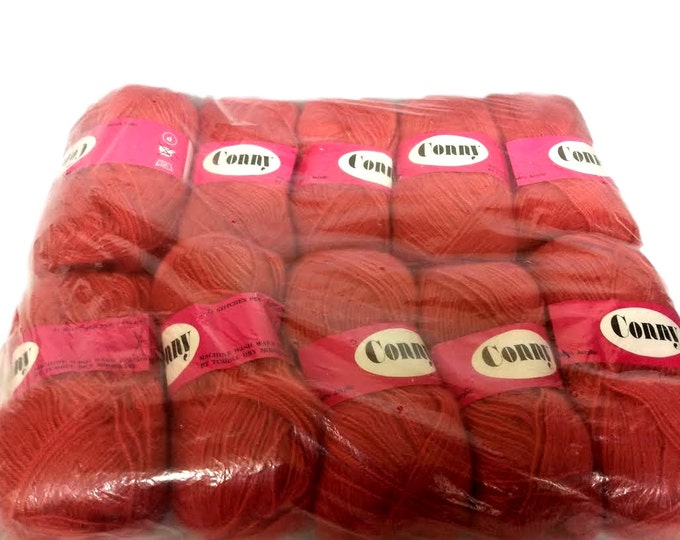 Vintage Conny Acrylic Yarn, Nomis Yarn Company Israel, 10 Skeins Dark Coral