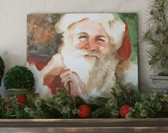Christmas decoration christmas decor for her Santa decoration for christmas large Santa painting Santa wall hanging grandparent gift CANVAS