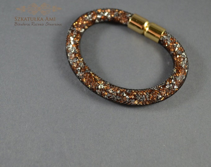 Brown mesh bracelet nylon mesh shiny bracelet net bracelet modern bracelet mesh bracelet crystal bracelet springs gift friends womens girls