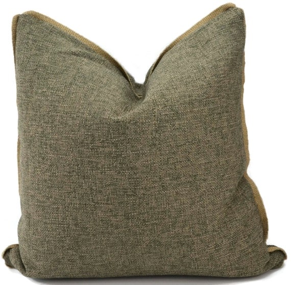 Throw Pillow Cover Gray Pillow Cover with Jute Trim Neutral