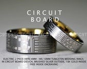 CIRCUIT BOARD - Modern 3 Piece Men's 10MM Tungsten & Woman's Rhodium Plated 925 Sterling Silver 3 Stone CZ Ring With 2MM Band