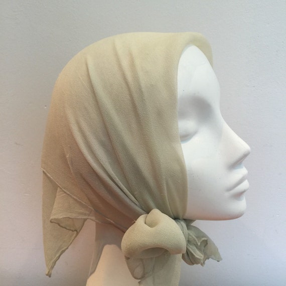 1950s silk chiffon scarf sage green 50s rockabilly headscarf