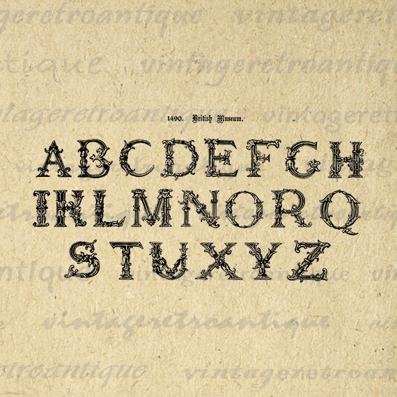Printable Image Ornamental Alphabet by VintageRetroAntique on Etsy