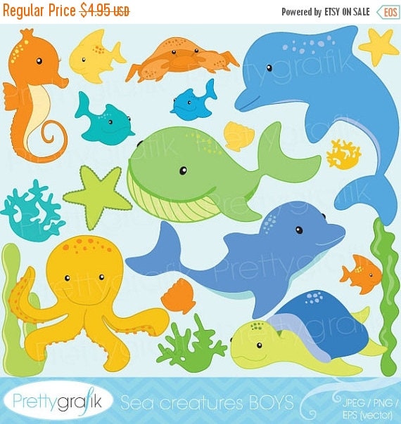 80% OFF SALE Sea animal clipart for scrapbooking, commercial use, vector graphics, digital clip art, digital images - CL517 Il_570xn