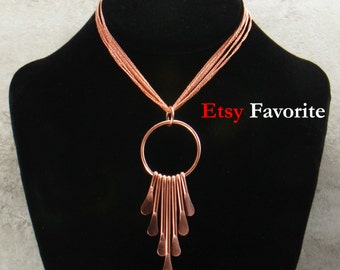 Contemporary Copper Pendant Necklace, Copper Jewelry, Hammered Copper Statement Necklace, Copper Anniversary, Hand Forged Artisan Jewelry