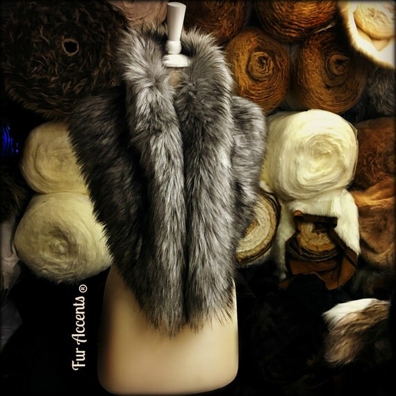 Faux Fur Scarf Gray Wolf Shag Boa Faux Fox Stole by FurAccents