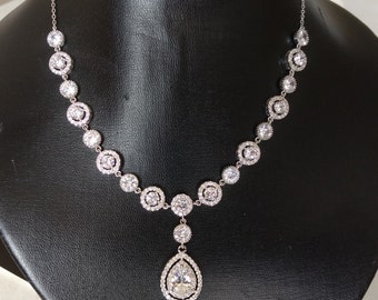 clear bridal jewelry bridal necklace wedding necklace wedding jewelry zirconia necklace
