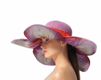 Purple Sun Hat, Floral Wide Brimmed Hat