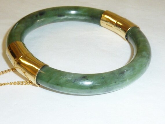 Vintage Jade Hinged Bangle Bracelet Green Nephrite Natural