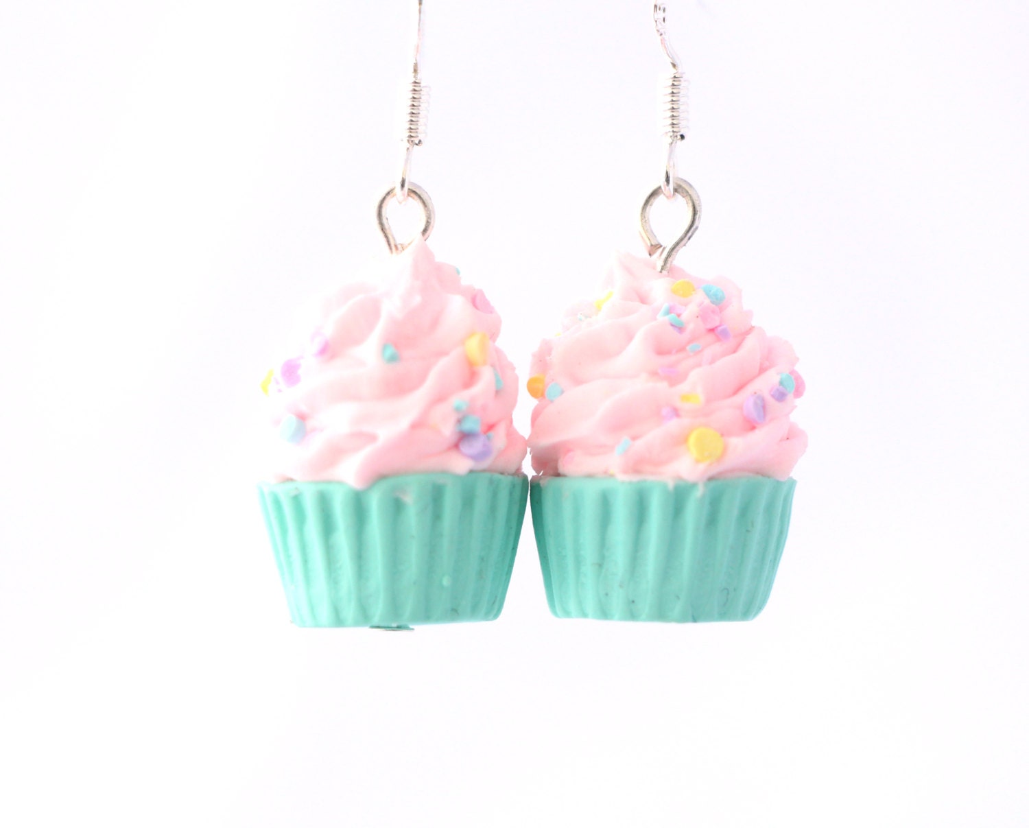 Cupcake earrings Pastel jewelry Pink and mint Polymer clay