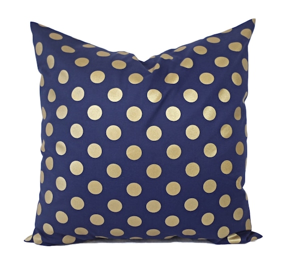 Two Metallic Bronze Pillow Covers Navy Blue and Gold Pillow