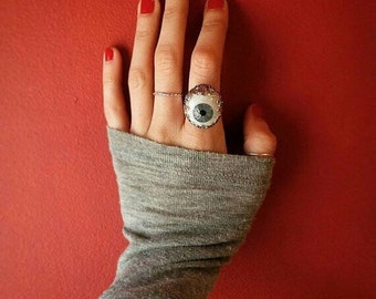 Evil eye, sterling silver, prosthetic eye ring! Your choice of eye color.