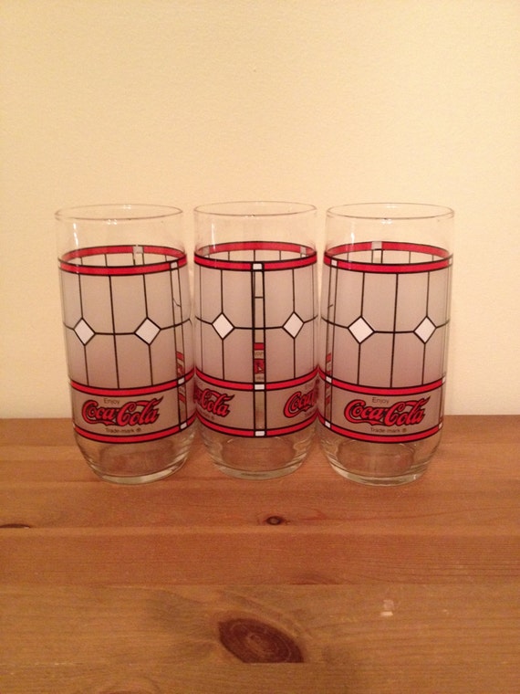 Vintage Coca Cola Coke Drinking Glasses Stained Glass Look