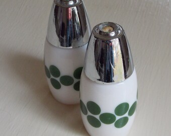 Salt & Pepper Shakers Vintage 1960's Retro Olive and White Ceramic Salt and Pepper Shaker Set