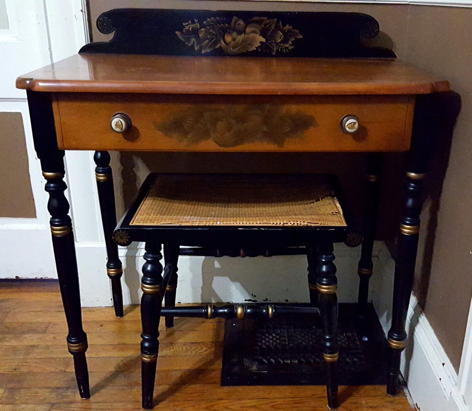 Hitchcock Vanity Writing Desk with Stool Seat Black Harvest