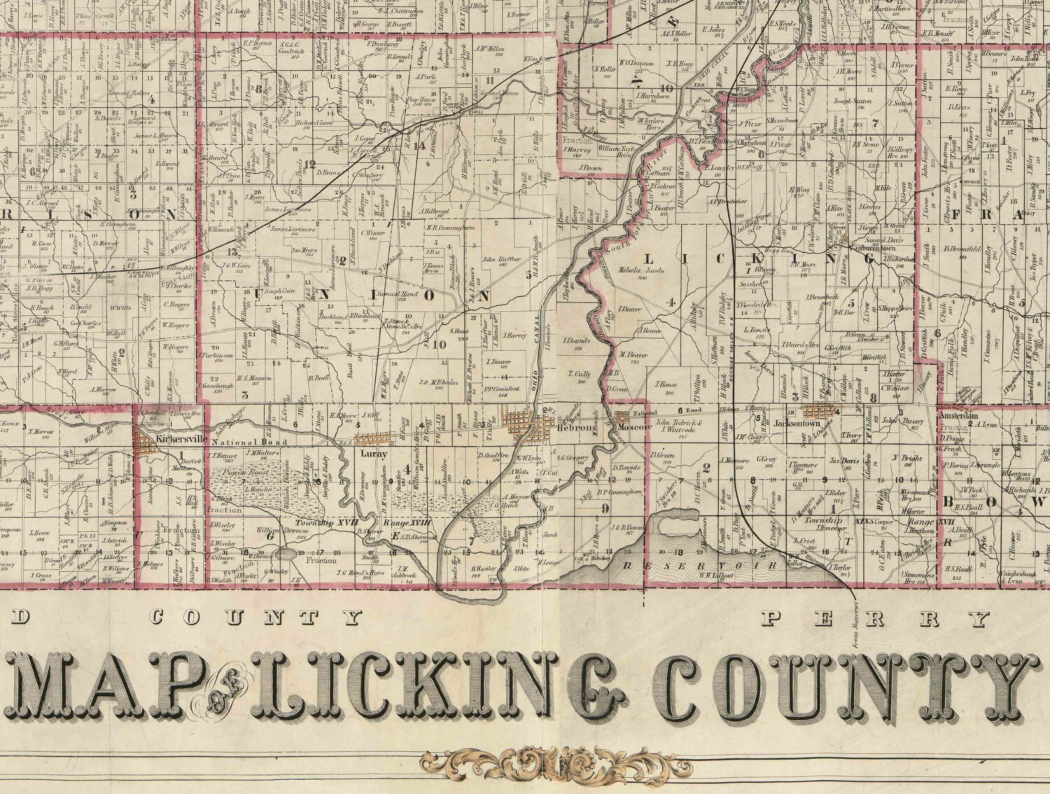 Licking County Ohio 1854 Wall Map Reprint with by Oldmap on Etsy
