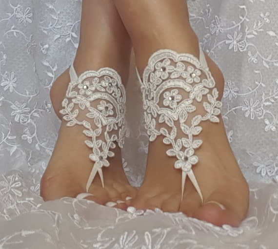 Free ship ivory lace rhinestone boho beach barefoot sandals wedding prom party steampunk bangle beach anklets bangles