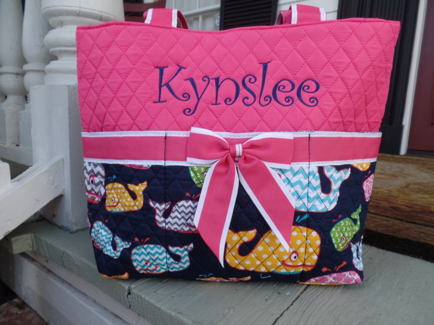 Baby Girl Diaper Bag/Monogram Diaper Bag/ Pink Seersucker